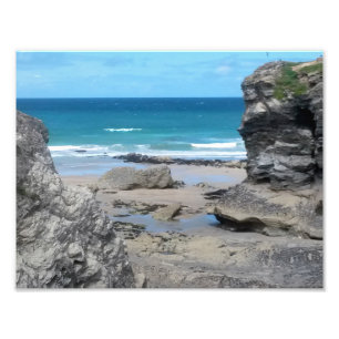 Den Porth stranden Newquay Cornwall fotograferar Fototryck