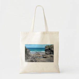 Den Porth stranden Newquay Cornwall fotograferar Tygkasse