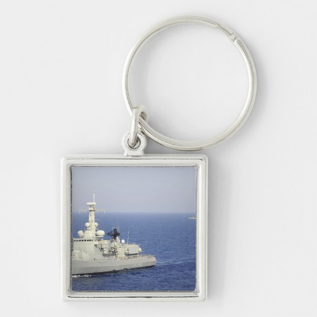 Den portugisiska marinfregaten NRP Bartolomeu Dias Fyrkantig Silverfärgad Nyckelring (Framsidan)