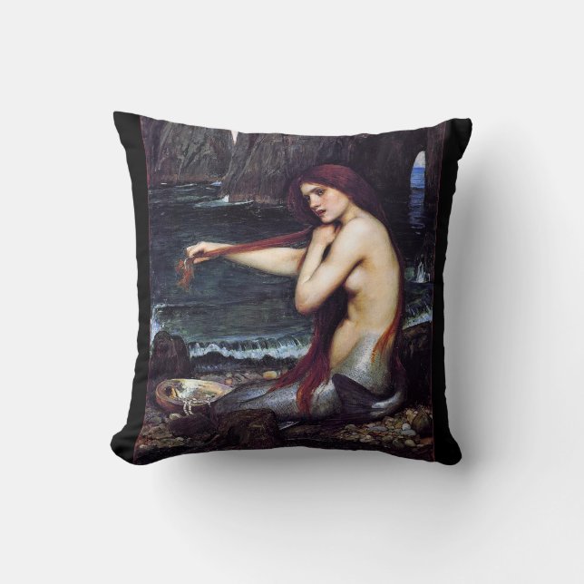 Den pre-rafaelitiska mermaid-kastkudden kudde (Framsida)