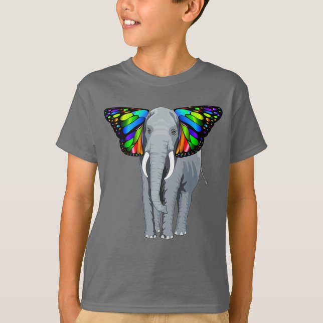 Den Psychedelic gråa elefanten med fjärilsöron T Shirt (Framsida)