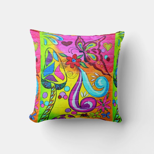 den psychedelic groovy färgrika hippien kudder kudde (Framsida)