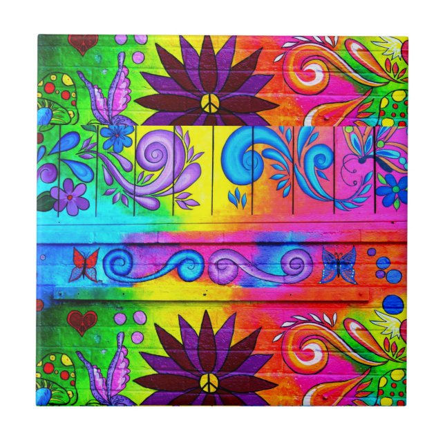 den psychedelic hippien belägger med tegel kakelplatta (Framsidan)