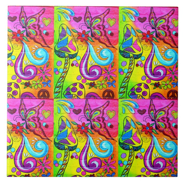 den psychedelic magiska champinjonen belägger med kakelplatta (Framsidan)