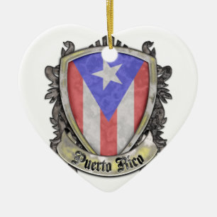 Den Puerto Rico flagga - skydda vapenskölden Julgransprydnad Keramik