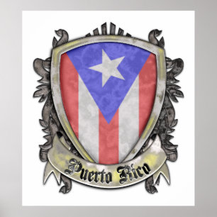Den Puerto Rico flagga - skydda vapenskölden Poster