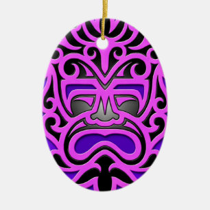 Den purpurfärgade aztecen maskerar julgransprydnad keramik