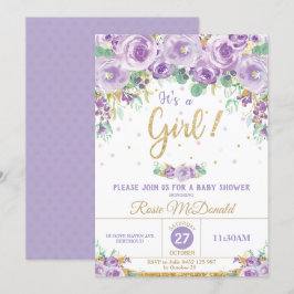 Den purpurfärgade blom- blommababy shower är det inbjudningar