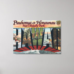Den Puuhonua nollan Honaunau parkerar, Hawaii Canvastryck