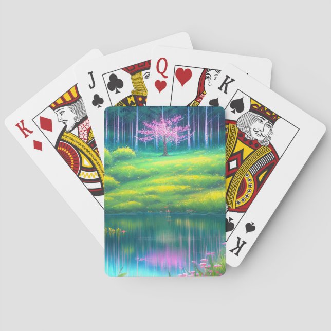 Den reflekterande Sjöns känsliga Rosa Träd Casinokort (Baksidan)