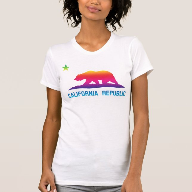 Den regnbågeKalifornien republiken sjunker T Shirt (Framsida)
