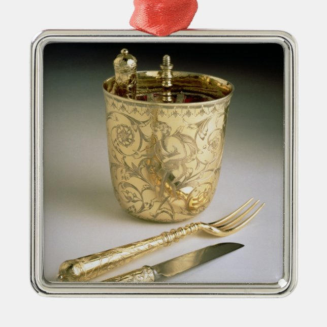 Den resande uppsättningen av en knivar, dela sig, julgransprydnad metall (Framsidan)