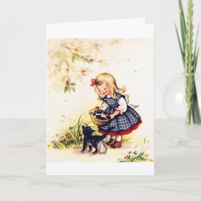 Den Retro basketen av kattungar noterar kortet Kort (Framsida)