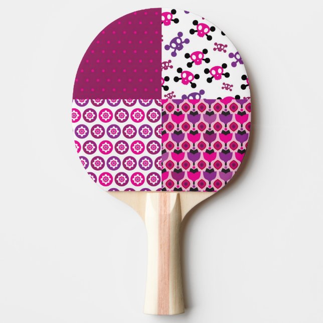 Den Retro blommaskallepolkaen pricker Pingisracket (Framsidan)