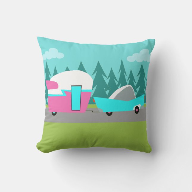 Den Retro camparen/den utomhus- släpet och bilen Utomhuskudde (Framsida)