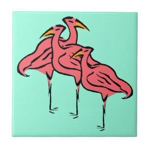 Den Retro rosa Flamingofågelflocken på Aquablåt Kakelplatta