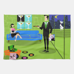 Den Retro stads- tecknaden kopplar ihop Kökshandduk