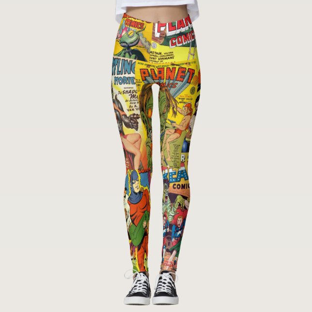 Den Retro tecknaden täcker Leggings (Framsida)