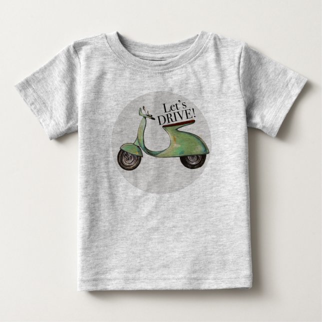 Den Retro vespaen "l5At oss köra ", T Shirt (Framsida)