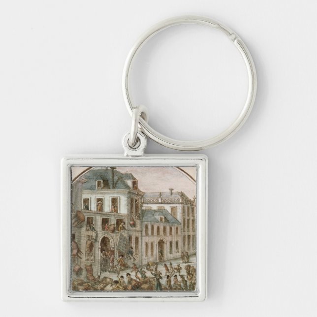Den Reveillon tumulten av April, 1789 Fyrkantig Silverfärgad Nyckelring (Framsidan)