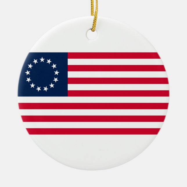 Den revolutionära krigBetsy Ross flagga Julgransprydnad Keramik (Framsidan)