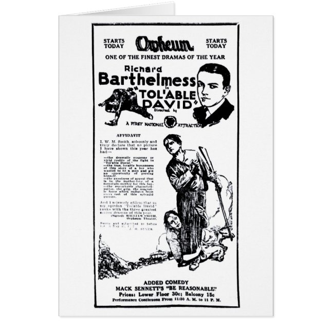 Den Richard Barthelmess vintagetidningen 1922 Hälsningskort (Framsidan)