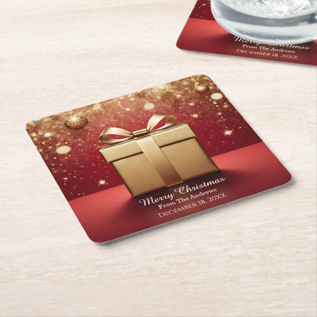 Den riktiga julklappen i guld underlägg papper kvadrat (Vinklad)