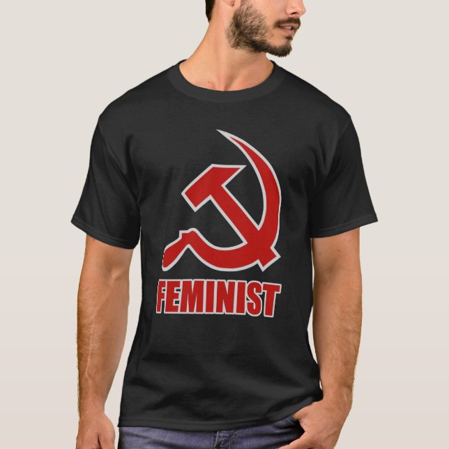 Den röd & grå färgfeministen bultar & skäran på t-shirt (Framsida)