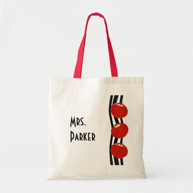 Den röda äppletotot hänger lös tygkasse (Framsidan)