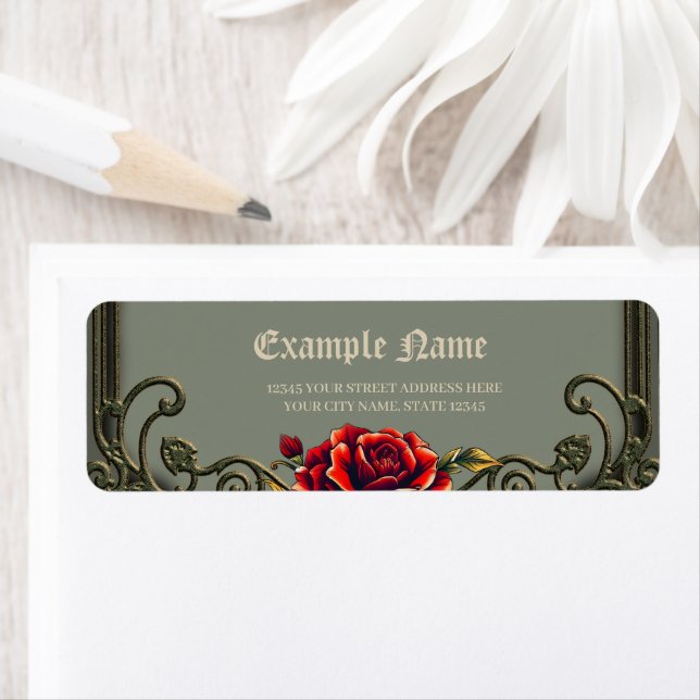 Den röda blomman, blommarna av kärlek returadress etikett (Insitu)