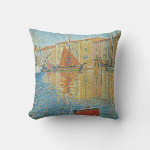 Den röda bojen av Paul Signac, gammal pointillism Kudde