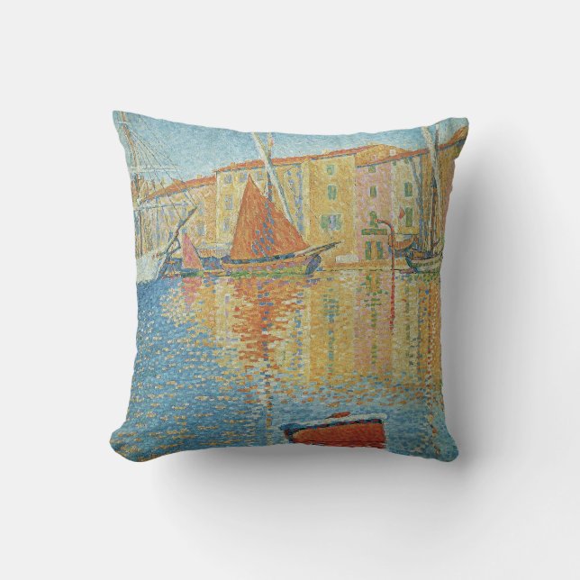 Den röda bojen av Paul Signac, gammal pointillism Kudde (Framsida)