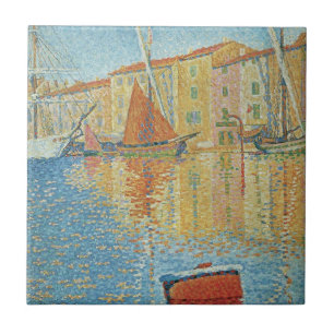 Den röda bojen av Paul Signac, gammal punktivism Kakelplatta