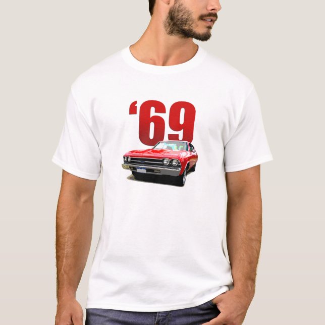 Den röda Chevelle coupen 1969 beklär sikt T-shirt (Framsida)