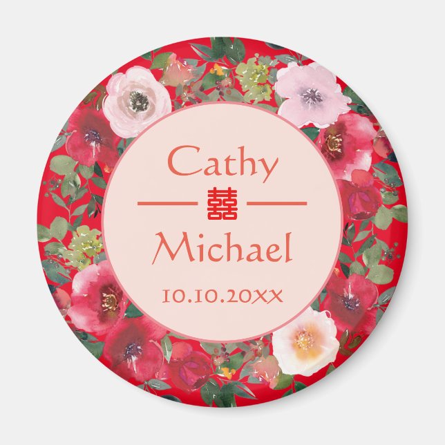 Den röda cirkelns blommigt krandemodern kinesiska  magnet (Framsidan)