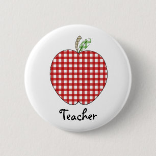 Den röda GinghamApple lärare knäppas Knapp