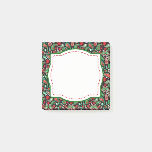 Den röda & gröna Paisley julen postar det noterar Post-it Block (Framsida)