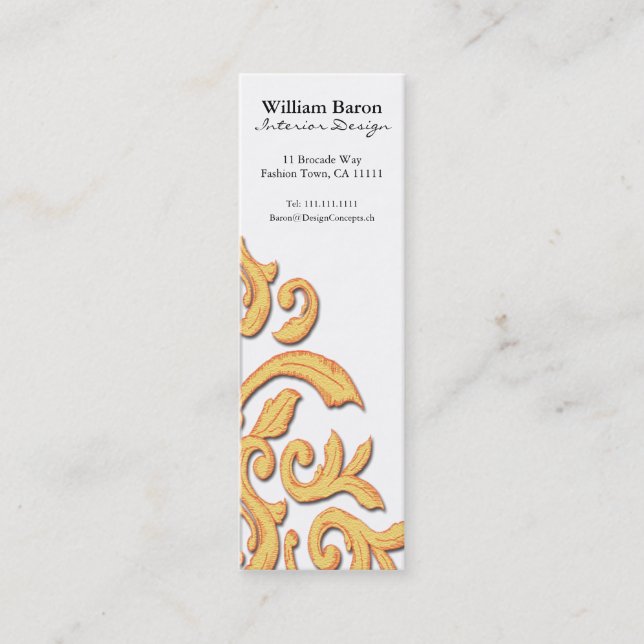 Den röda & guld- barocka damastast eleganten mini visitkort (Framsida)