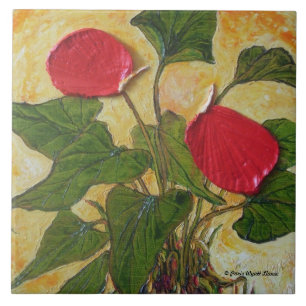 Den röda hawaianska Lavaväxten (Anthurium) Kakelplatta