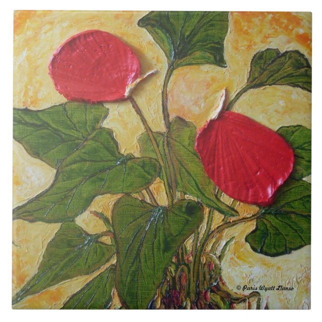 Den röda hawaianska Lavaväxten (Anthurium) Kakelplatta (Framsidan)