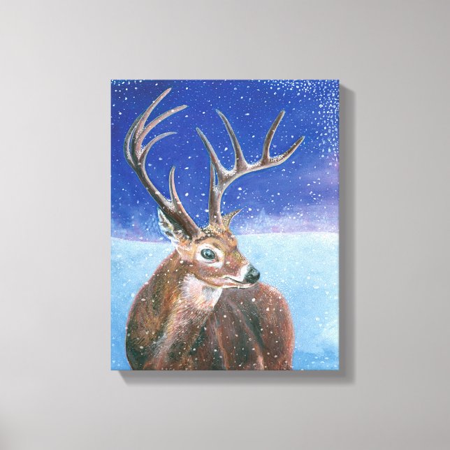 Den röda hjorten (Cervus elaphus) och vinter Canvastryck (Framsida)