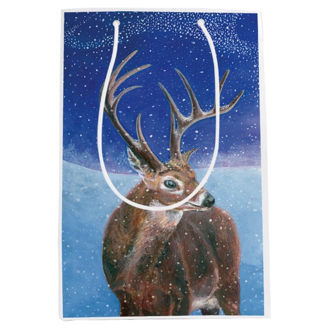 Den röda Hjorten Cervus elaphus och vinterlandskap (Framsidan)