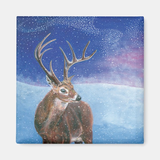 Den röda Hjorten Cervus elaphus och vinterlandskap Magnet (Framsidan)