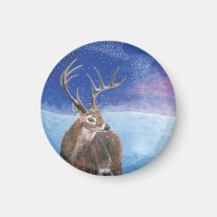 Den röda Hjorten Cervus elaphus och vinterlandskap Magnet
