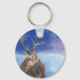Den röda Hjorten Cervus elaphus och vinterlandskap Nyckelring