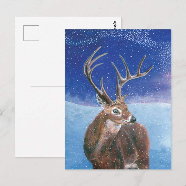 Den röda hjorten (Cervus elaphus) på vinter Vykort (Fram/baksida)