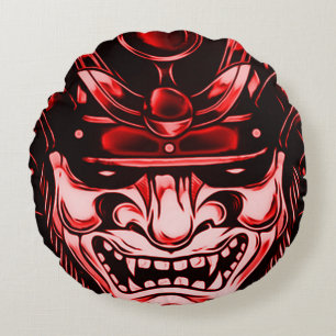 Den röda klassikerdemonsamuraien maskerar rundan rund kudde