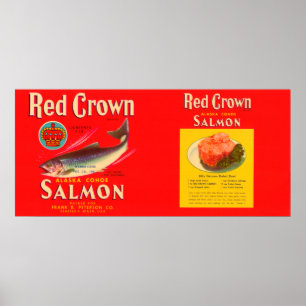 Den röda kronan brännmärker laxetiketten Seattle, Poster