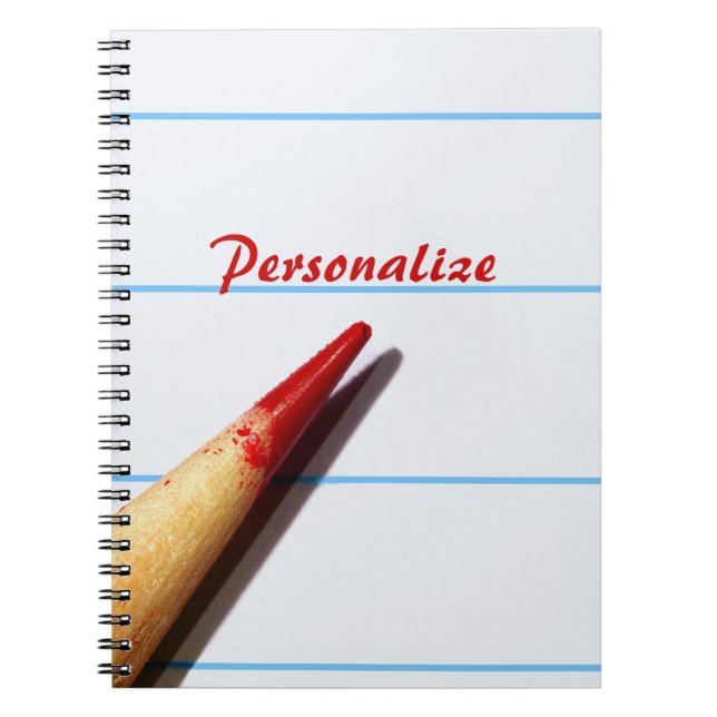 Den röda lärare ritar på fodrat papper med namn anteckningsbok (Framsidan)