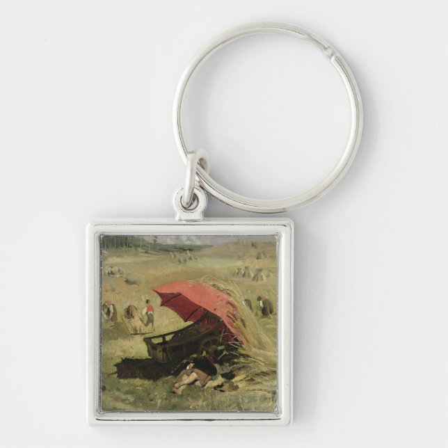 Den röda parasollen, c.1860 fyrkantig silverfärgad nyckelring (Framsidan)